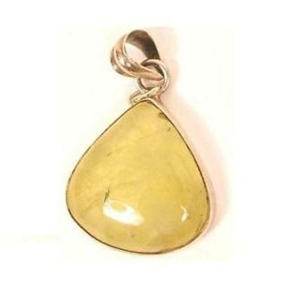 Pale Yellow Quartz Sterling Silver 925 Triangular Gemstone Necklace Pendant 1.5"